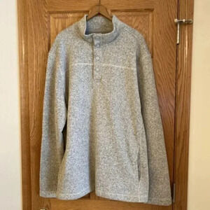 GH Bass Co Pullover Mens Size XXL Gray Half Button Long Sleeve Fleece Pullover